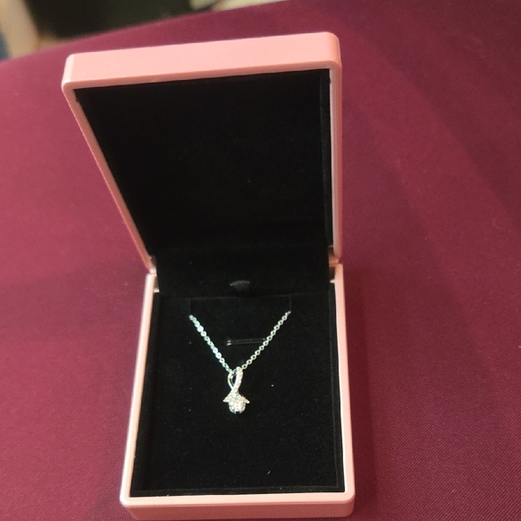 Jewelry - Sterling Silver Cubic Zirconia Drop Pendant Necklace - Pink Box